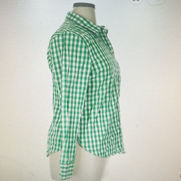 J Crew Long Sleeve Green & White check blouse. NWT. J Crew, Small. - Picture 3 of 7